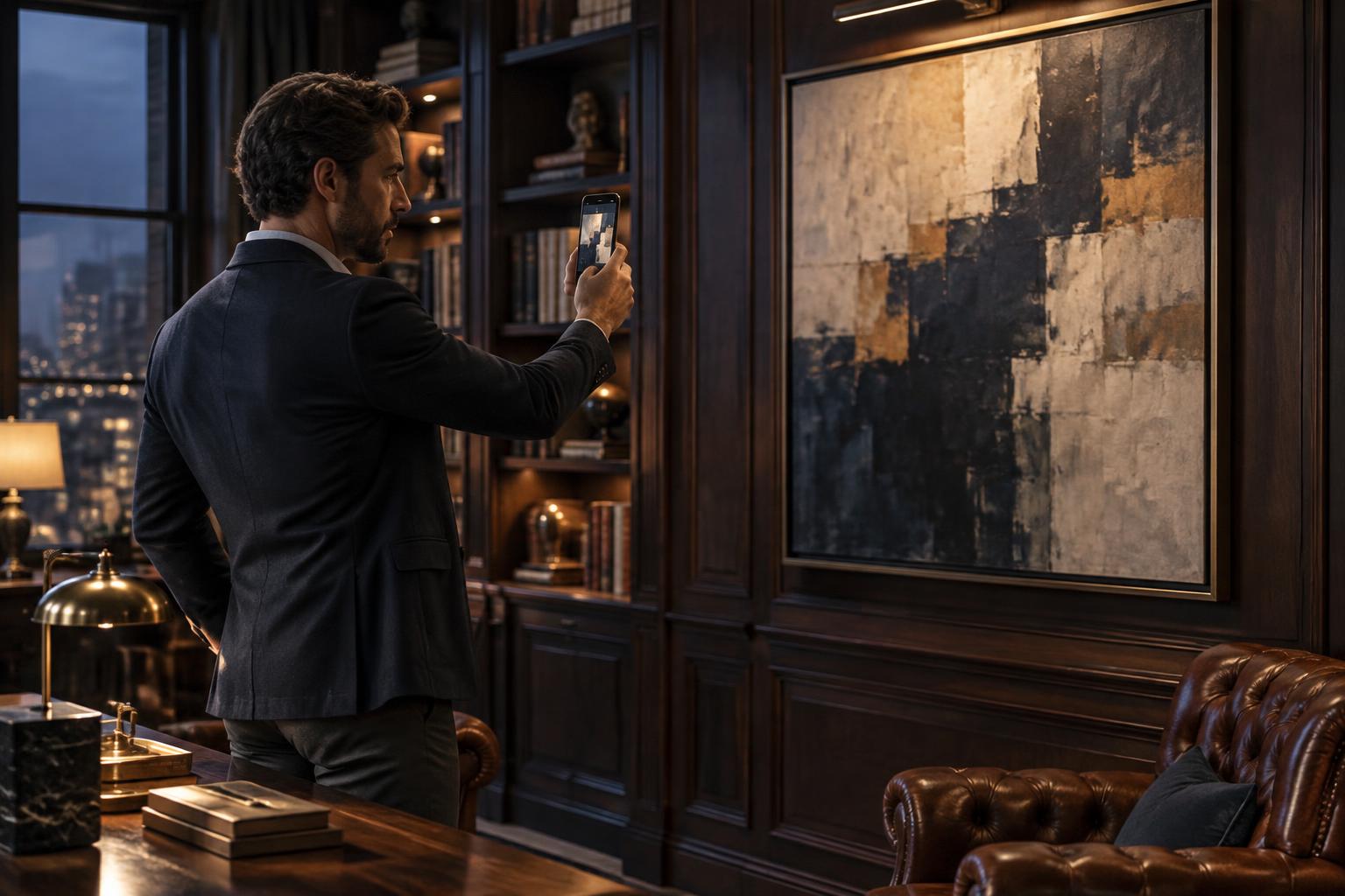 An original painting at home coming alive through a phone